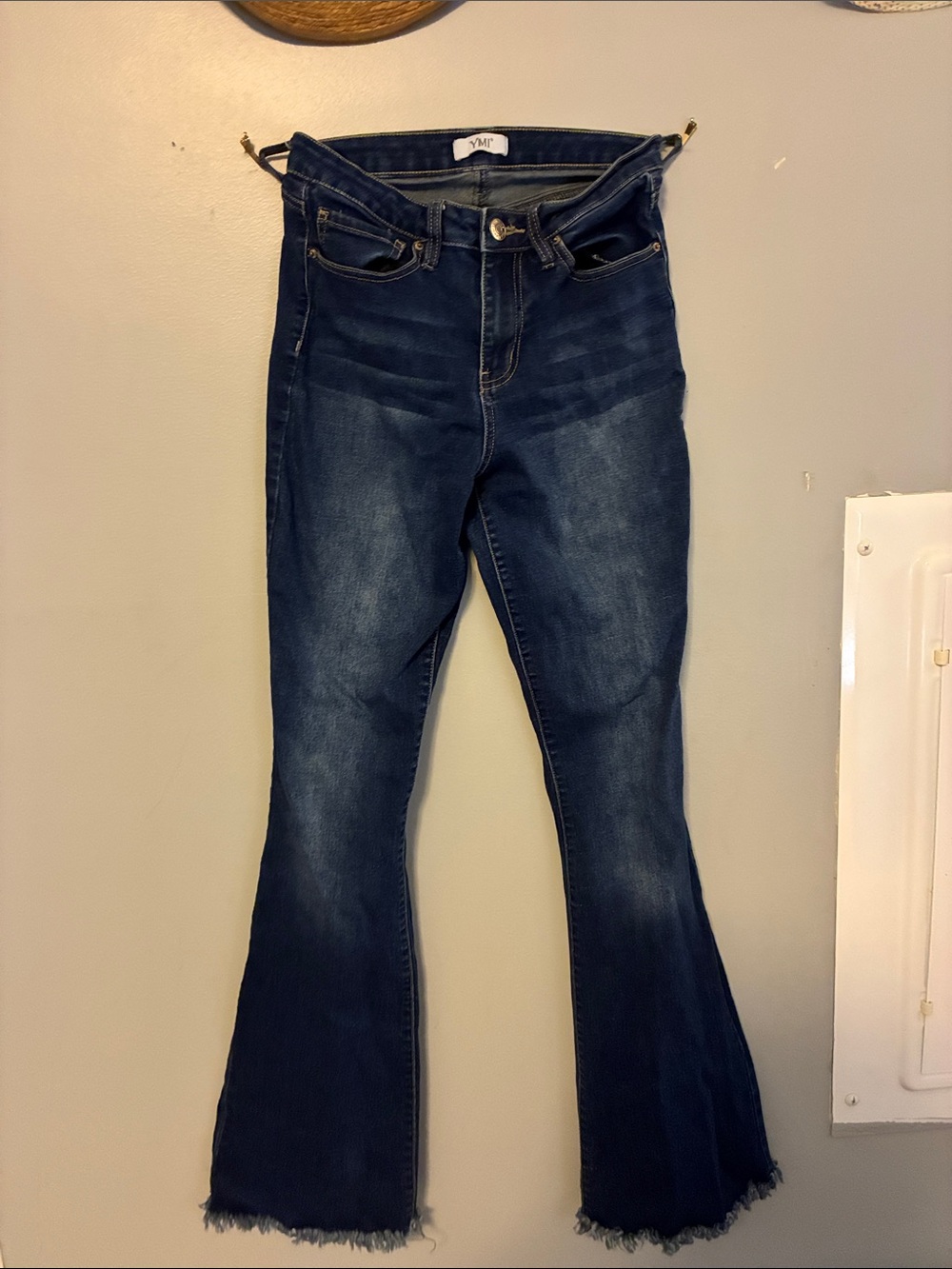 YMI Dark Blue Flare Jeans with Frayed Hem size 5